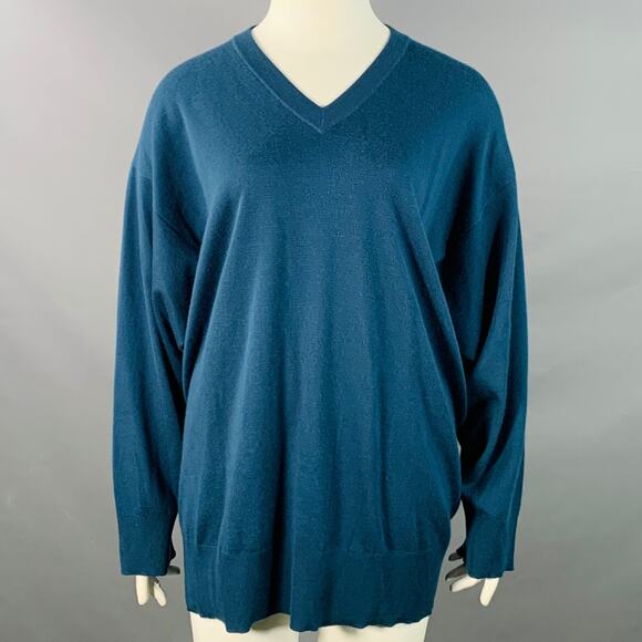 THE ROW Size L Blue Cashmere Blend Knit Oversized V-Neck Sweater - Picture 1 of 6
